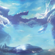 The shapes of two colossal figures loom, shrouded in clouds and difficult to make out, against a blue sky.